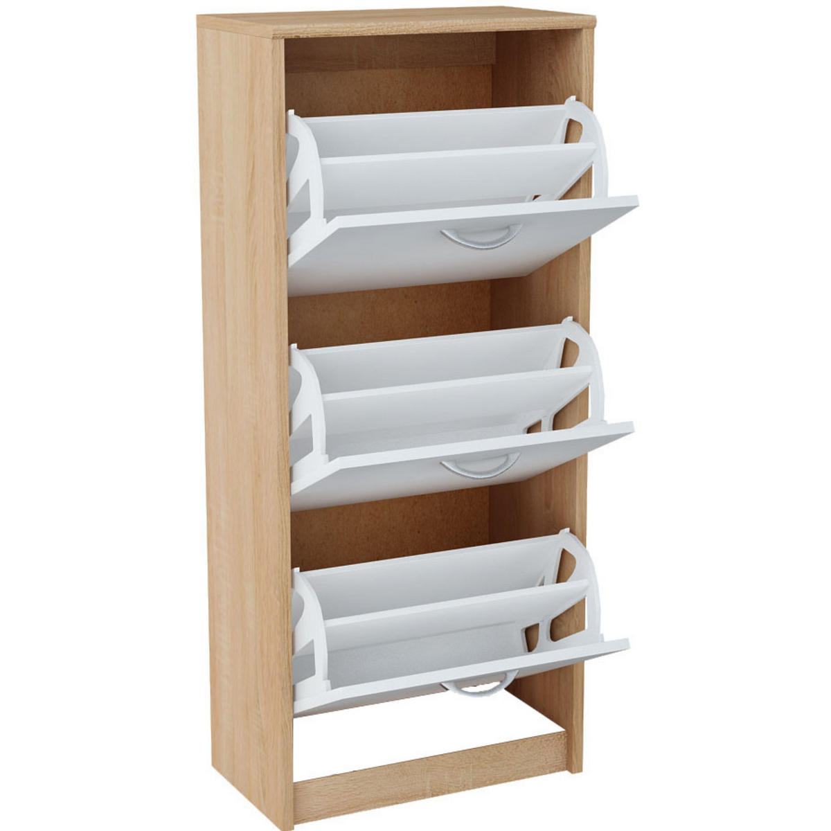 SCHUHSCHRANK mit 3 Fächern in Sonoma-Weiß - Weiß/Sonoma Eiche, Holzwerkstoff (50/116/28cm) - Home Collective