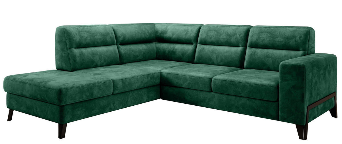 ECKSOFA mit Schlaffunktion & Bettkasten, luxus Nube-Stoff - Dunkelgrün/Schwarz, Textil/Metall (277/237cm) - Eltap