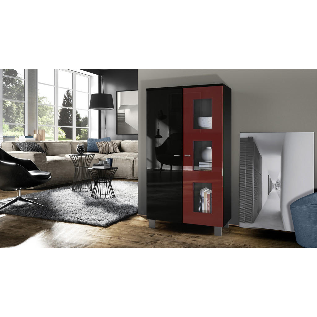 Thumbnail - Vladon Vitrine, Bordeaux, Holzwerkstoff, 71x129x35 cm, Wohnzimmer, Wohnwände, Vitrinenschränke