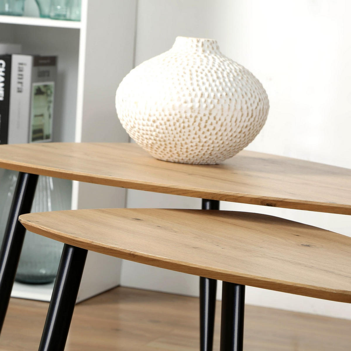 TISCH ineinander 2er-Set mit Metallbeinen 80/60/42 cm - Eschefarben, Holzwerkstoff (80/60/42cm) - Calicosy