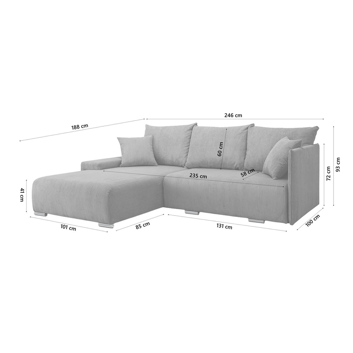 ECKSOFA TRAWANGA L mit Schlaffunktion, Grau - Grau, Textil (246/188cm) - Fedve