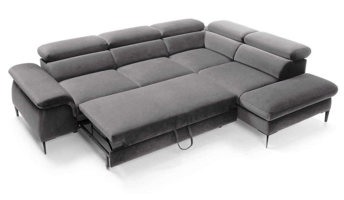 SCHLAFSOFA 280 cm Amaro L mit verstellbaren Kopfstützen, Rechts, Grau - Grau, Holz (214/280cm) - Emporius