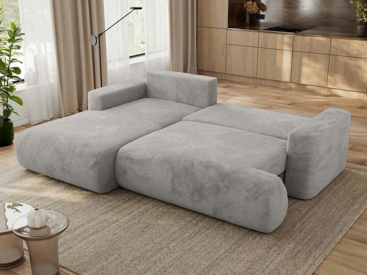 ECKSOFA OVO L Hellgrau Plüsch - Links Seite - Hellgrau/Schwarz, Kunststoff/Textil (271/195cm) - MKS