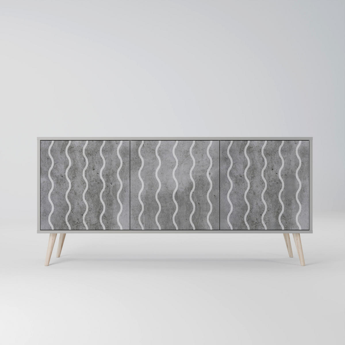 SIDEBOARD WAVES OF CONCRETE, Eicheneffekt, 164,5x42x77,5 cm, 3 Türen - Eichefarben/Buchefarben, Holzwerkstoff/Buchenholz (164.5/77.5/42cm) - SpaceRebels