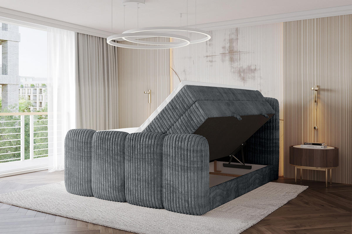 BOXBETT mit Matratze H3|H4 - NINA-Z KING - 160x200 cm - Dunkelgrau - Schieferfarben, Holzwerkstoff (160/200cm) - ALTDECOR