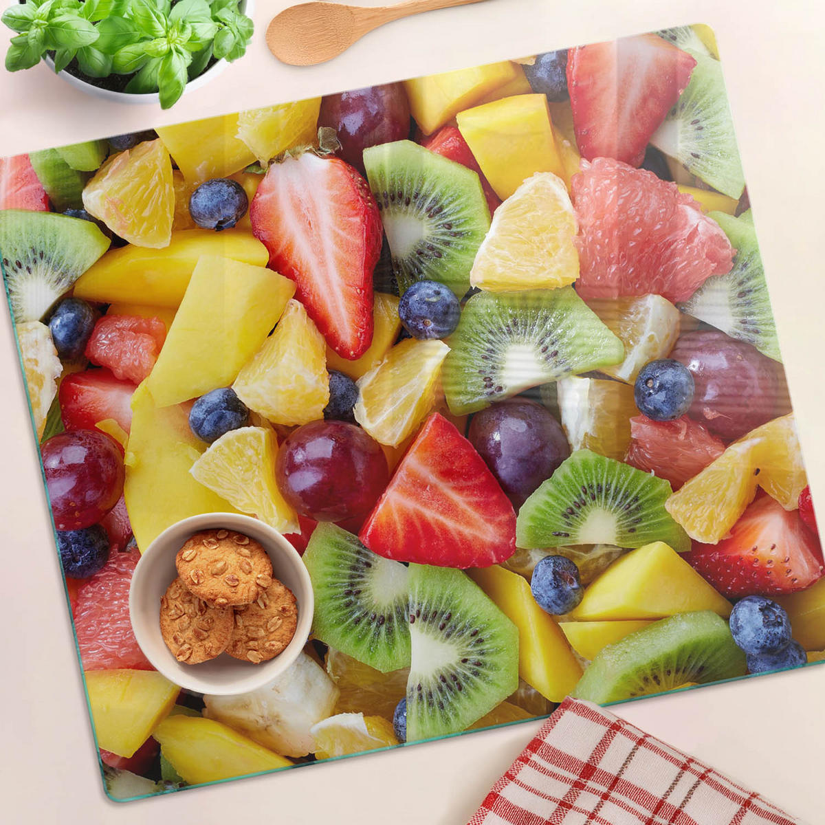 GLASPLATTE 60x52 cm Gehackte Früchte - Multicolor, Glas (60/0.4/52cm) - TULUP