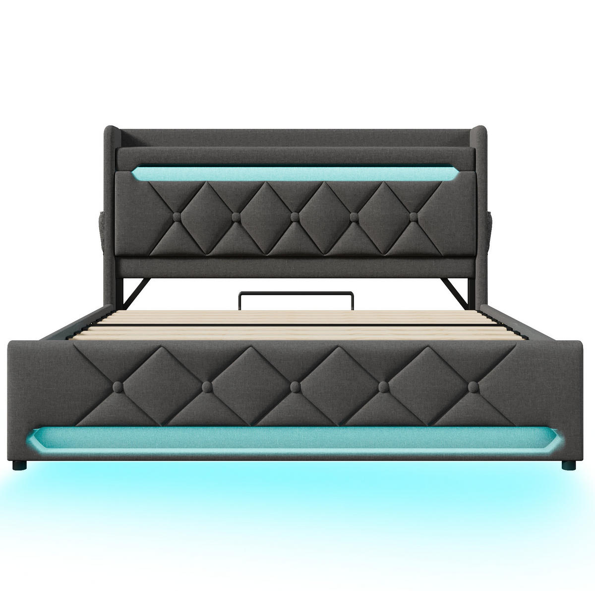 BETT mit LED und Stauraum 180x200 cm Leinen Grau - Grau, Metall (180/200cm) - Meubliv