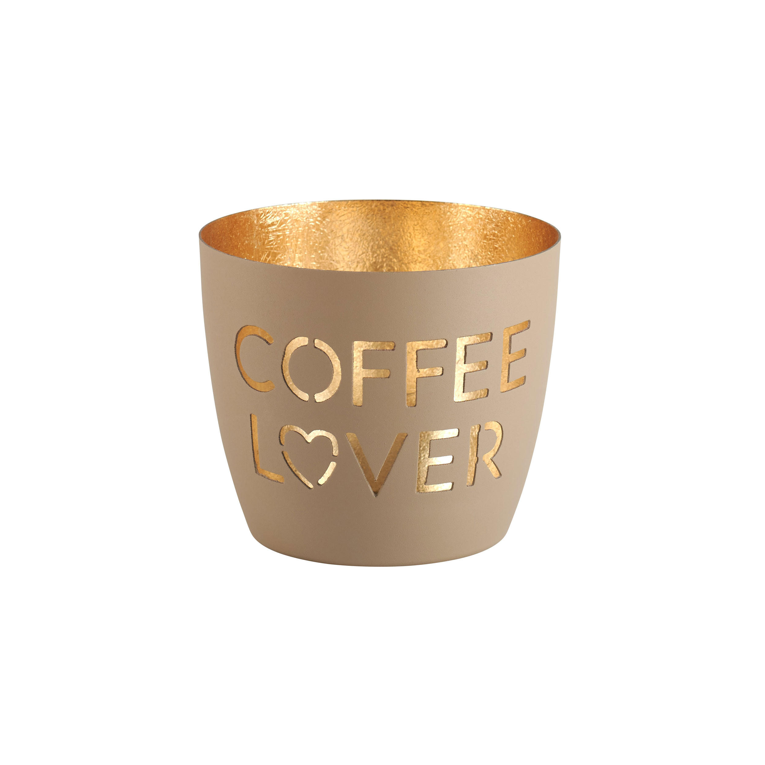 TEELICHTHALTER Madras Coffee lover M, Eisen, sandstone / Gold, H 8.5 cm - Beige, Metall (9cm) - Gift Company