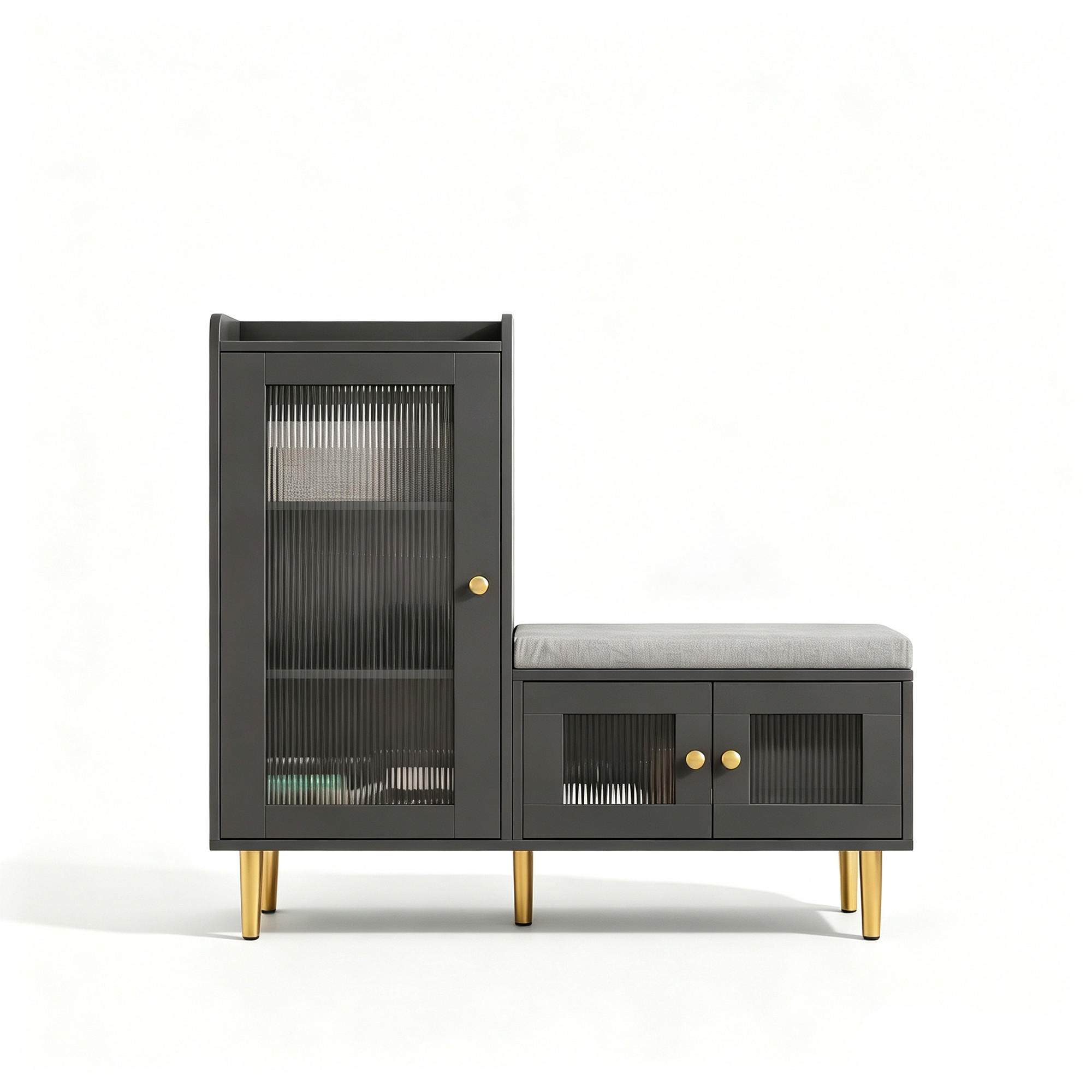 SCHUHSCHRANK mit Sitzbank, 3 Türen, verstellbare Einlegeböden, 100 x 35 x 90 cm, schwarz - Schwarz, Holz/Metall (35/90/100cm) - GENKI LIVING