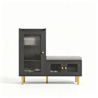 SCHUHSCHRANK mit Sitzbank, 3 Türen, verstellbare Einlegeböden, 100 x 35 x 90 cm, schwarz - Schwarz, Holz/Metall (35/90/100cm) - GENKI LIVING
