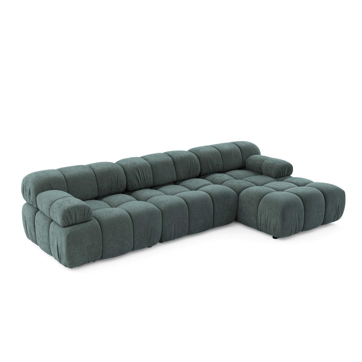 MODULARES Ecksofa MOMENTUM L, Rechts, Breite 282 cm, strukturierter Stoff, Blaugrau - Chromfarben/Blaugrau, Holz/Textil (155/282cm) - Muffo