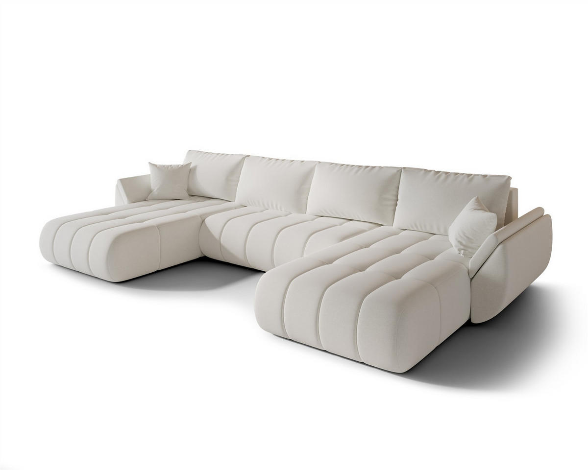 WOHNLANDSCHAFT Misato In Wind - Weiß, Holzwerkstoff/Textil (384/85/175cm) - Fun Möbel