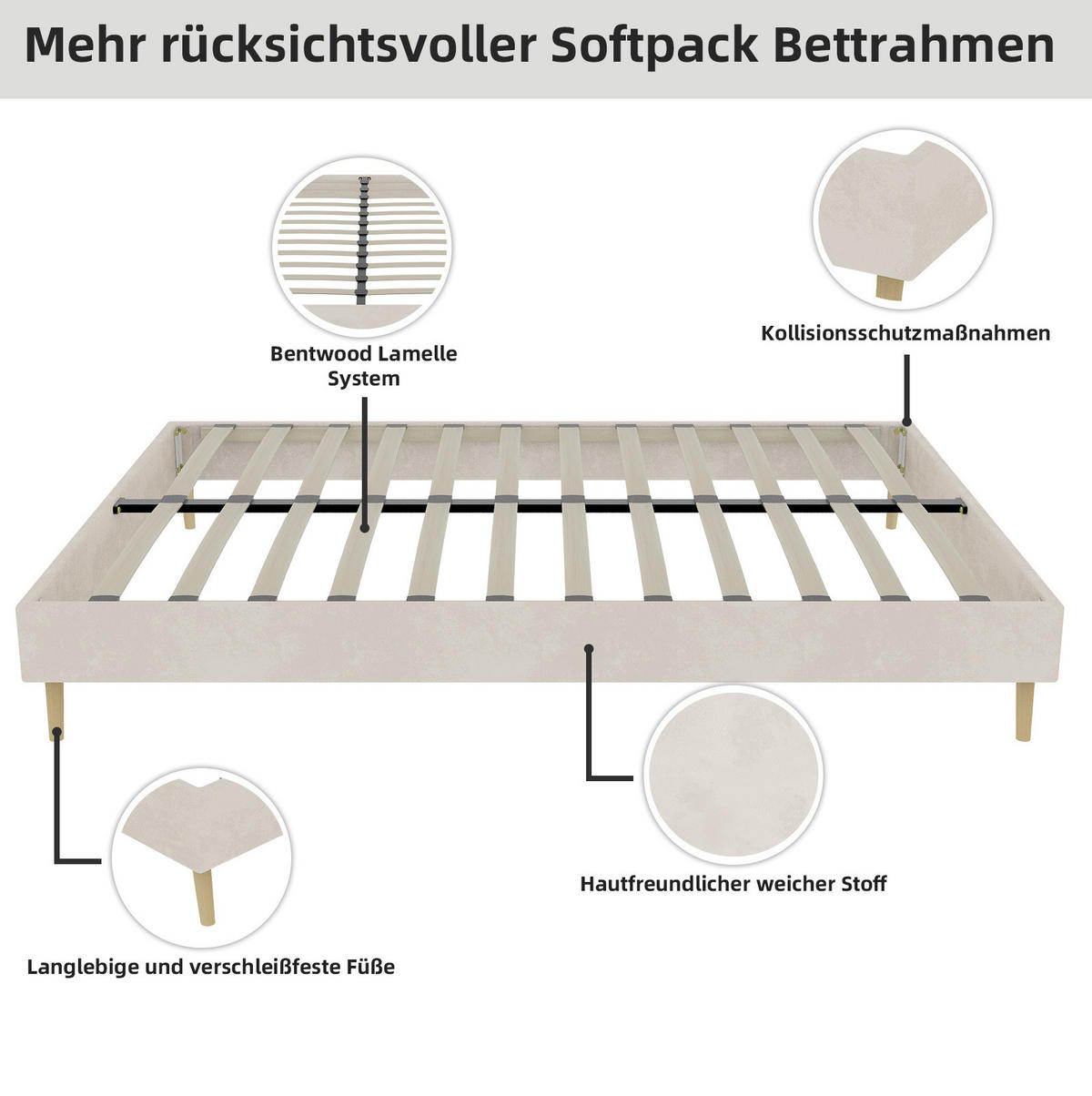 POLSTERBETT 160/200 cm Beige aus Stoff und Metall mit Lattenrost - Beige, Textil (160/200cm) - OKWISH