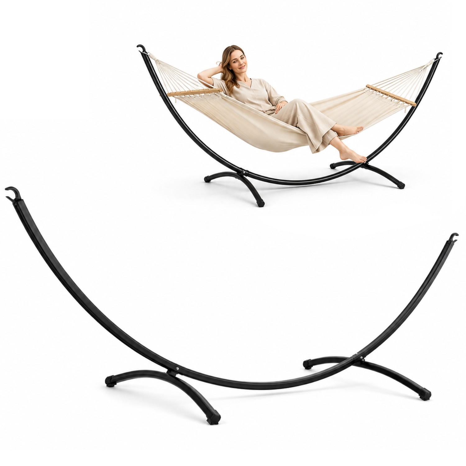 XL-HÄNGEMATTENGESTELL für 1 Person bis 120kg, 300/100 cm, schwarz - Schwarz, Metall (300/100/90cm) - Amanka