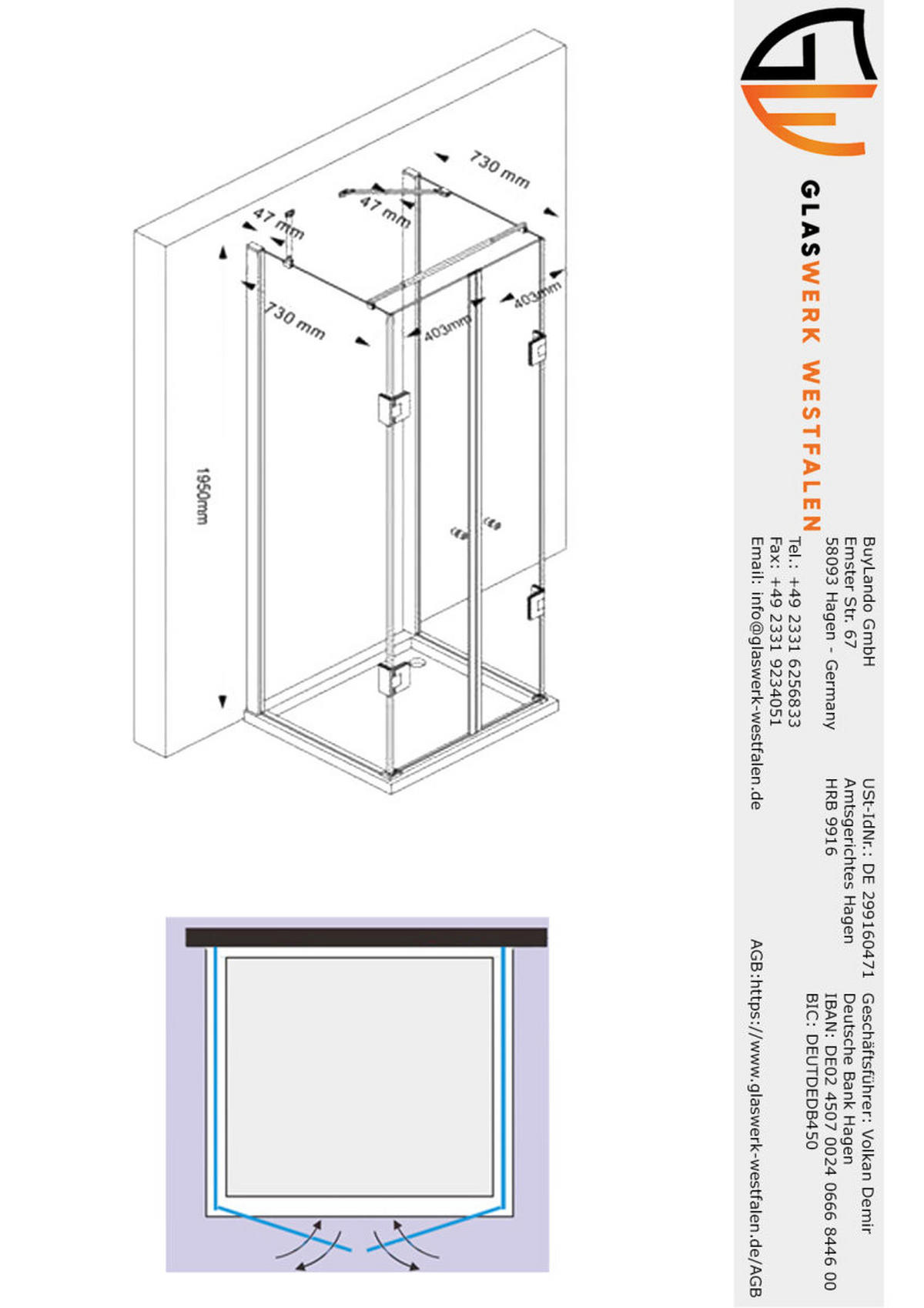 DUSCHKABINE Emma 80x90x80cm U-Form - Silberfarben, Glas (80/90/195cm) -  Glaswerk Westfalen