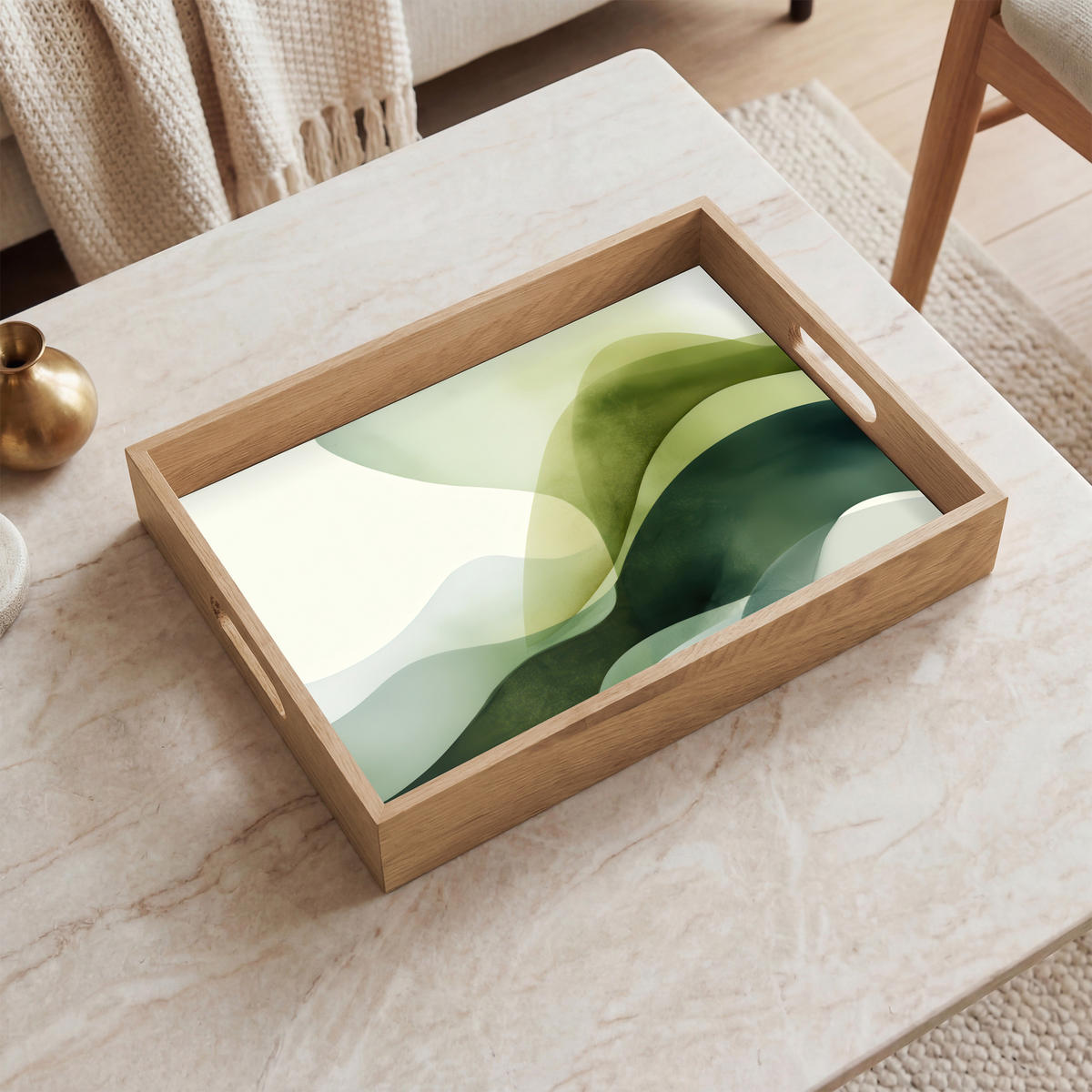 SERVÍROVACÍ PODNOS Vlny - abstraktní - světle zelená - ornamentální 40x30 cm - zelená barva, dřevo (40/5/5cm) - OnlyWow