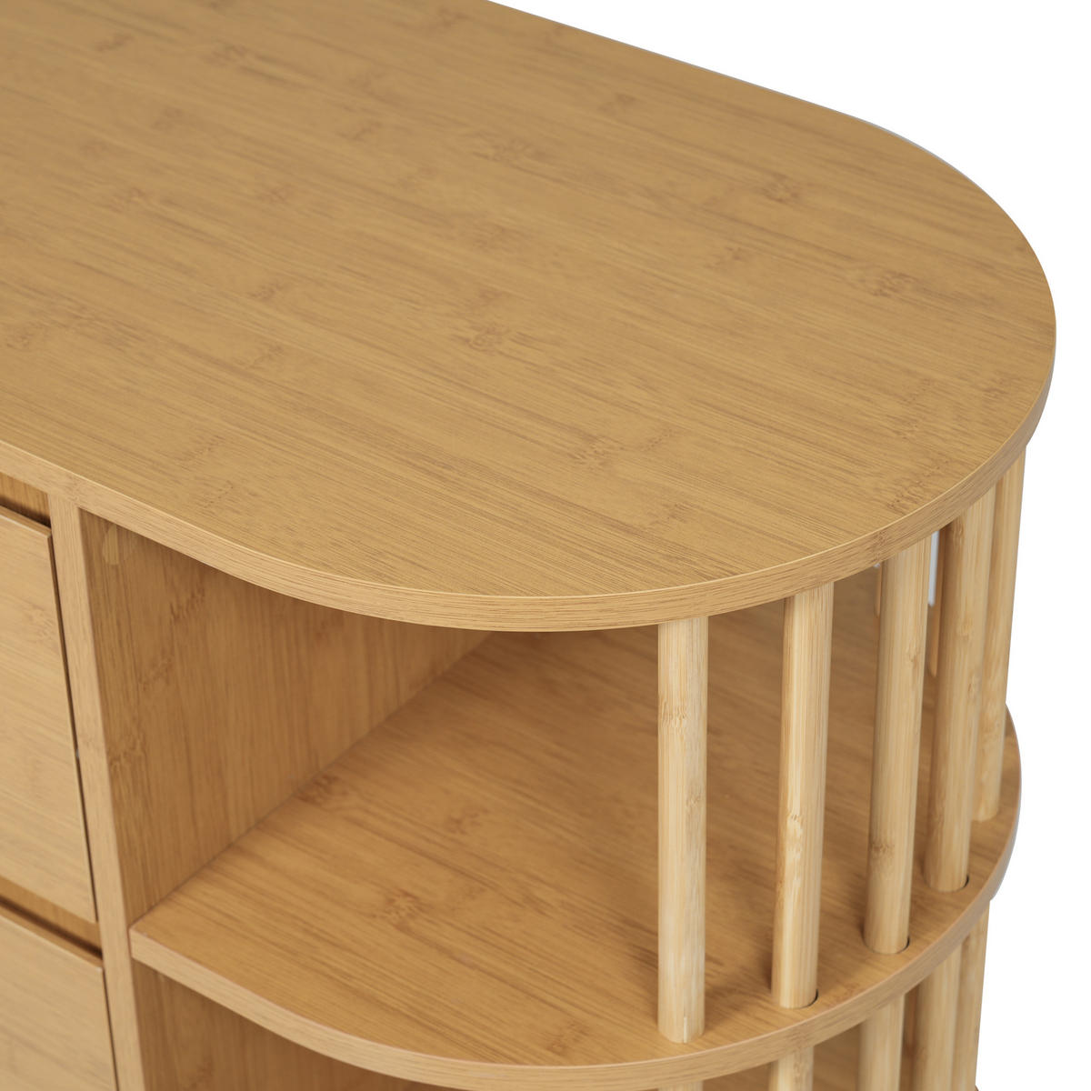 KOMMODE in Eichefarben mit Schubladen und Bambus-Regalen für Wohnzimmer, B160/T40/H75 cm - Eichefarben, Holzwerkstoff (160/75/40cm) - STILVORA
