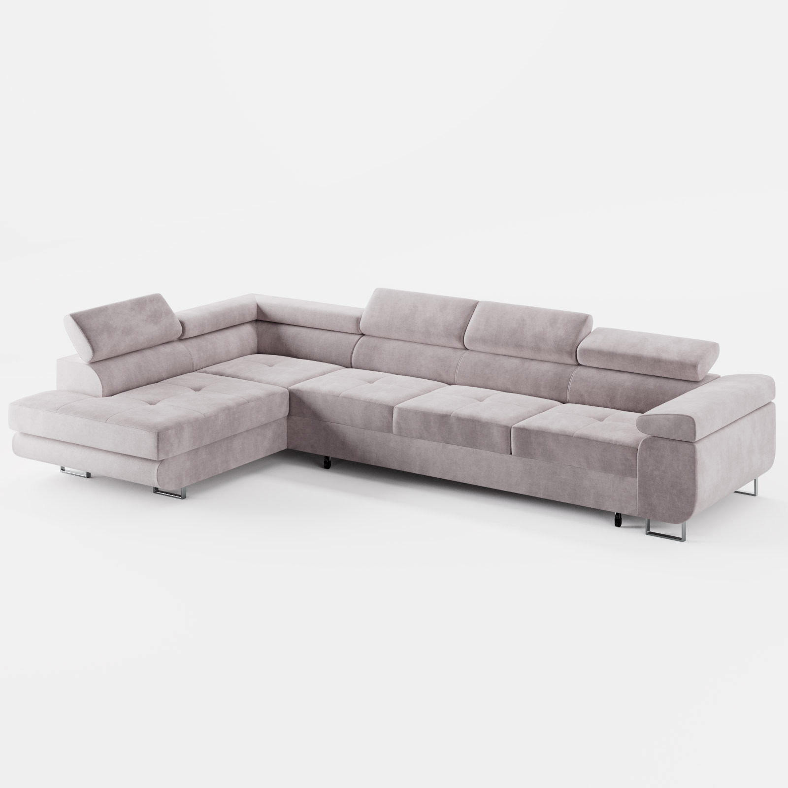 ECKSOFA VEMO NOVA Links Hellrosa Velours-Stoff mit Schlaffunktion und Bettkasten - Pink, Textil (341/202cm) - Barchello