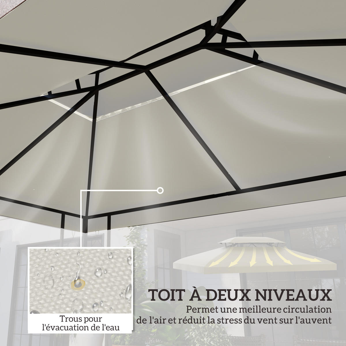ERSATZDACH für Pavillon DE-12565 3x4 m Creme - Creme, Textil (400/1/300cm) - ComfortXL