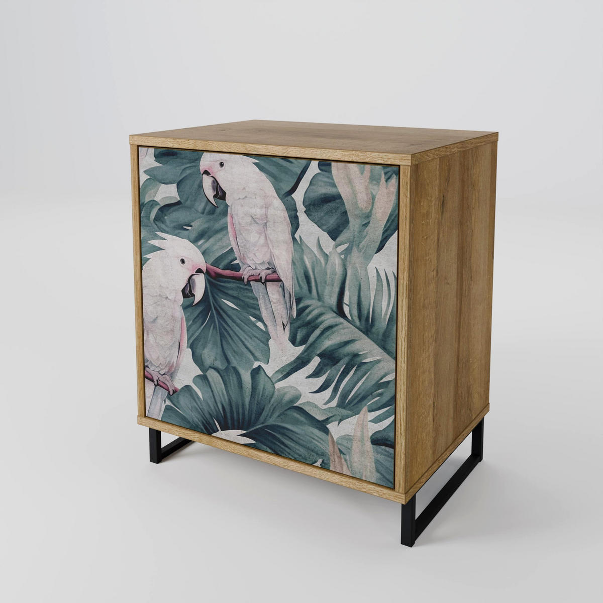 SIDEBOARD POPINJAY LOOK, Eichefarben, 57,5x42x72,5 cm, Schwarze Metallfüße - Eichefarben/Multicolor, Holzwerkstoff/Metall (57.5/72.5/42cm) - SpaceRebels