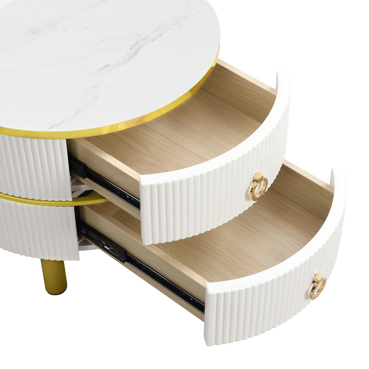 COUCHTISCH DE-023 DuoGlass Weiß/Gold 2-tlg. - Weiß, Holzwerkstoff (70/70/45cm) - ComfortXL