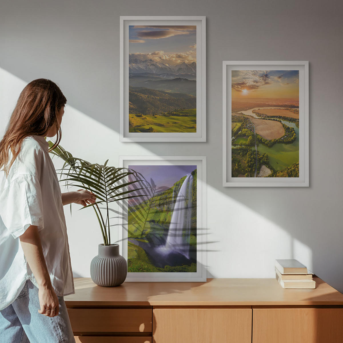 WANDBILDER 3er-Set - 40x60 cm Weißer Rahmen - Gebirgsflüsse, Wasserfälle, Natur - Weiß, Kunststoff (40/60cm) - ArtPrintCave