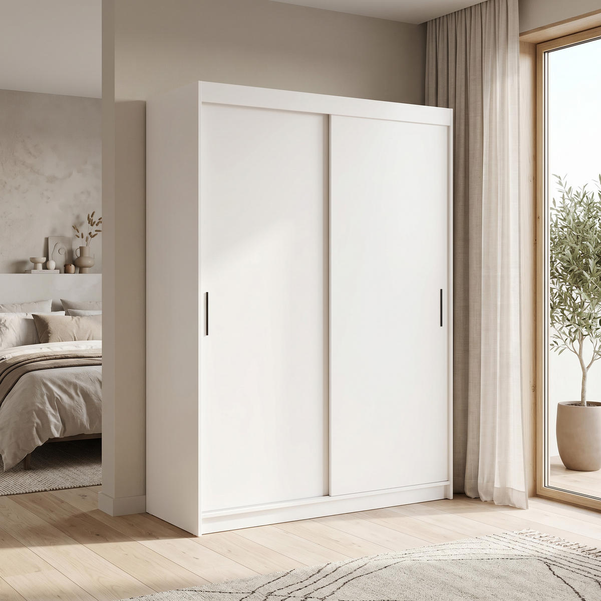 SCHWEBETÜRENSCHRANK TELA 160/205/60cm 2-türig Weiß - Weiß, Holzwerkstoff (160/205/60cm) - MASSENO