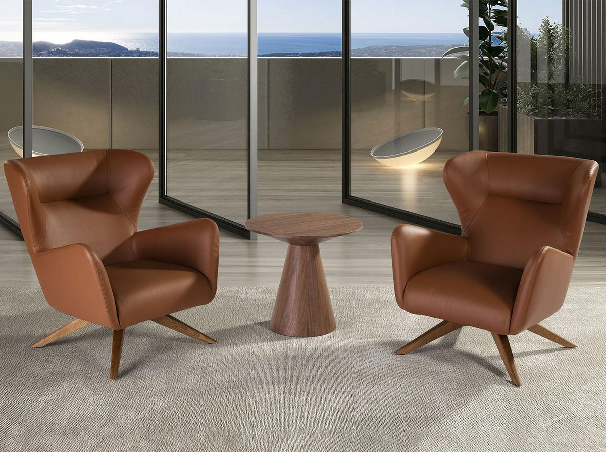 DREHSESSEL aus braunem Öko-Leder - Braun, Leder/Holz (86/90/75cm) - ANGEL CERDA