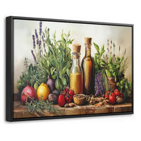 LEINWAND Bilder mit Rahmen - Stilleben - Kräuter - Gewürze - Früchte - Farbenfroh - 30x20 - Grün, Textil (30/20cm) - MuchoWow
