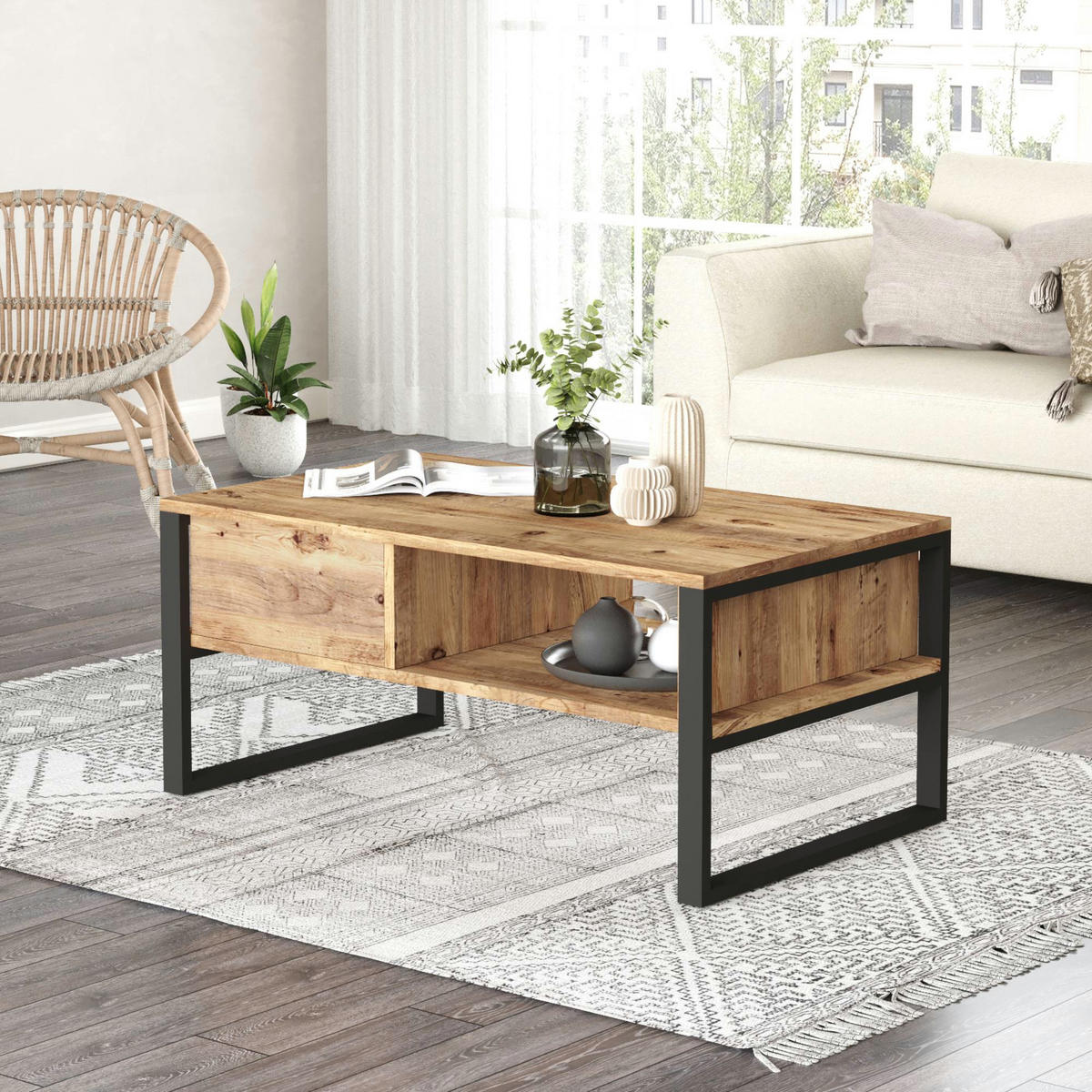 COUCHTISCH Laukaa 100/60/45 - Dunkelbraun, Holzwerkstoff (60/100/45cm) - [en.casa]