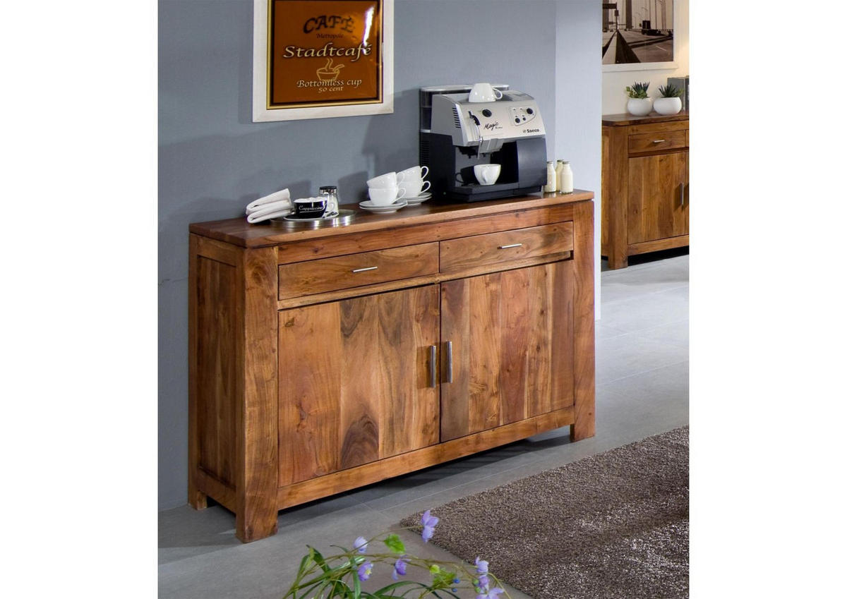KOMMODE Akazie 120x45x90 hellbraun lackiert SHAMAN #60 - Braun, Holz (120/90/45cm) - Massivmoebel24