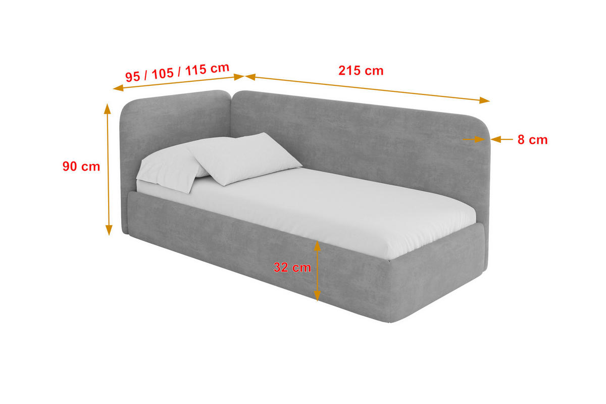 EINZELLBETT Jugendbett mit Bettkasten und Matratze H3/H4, Rechts - ELSY 80x200 Grau - Silberfarben, Holzwerkstoff/Textil (80/200cm) - ALTDECOR