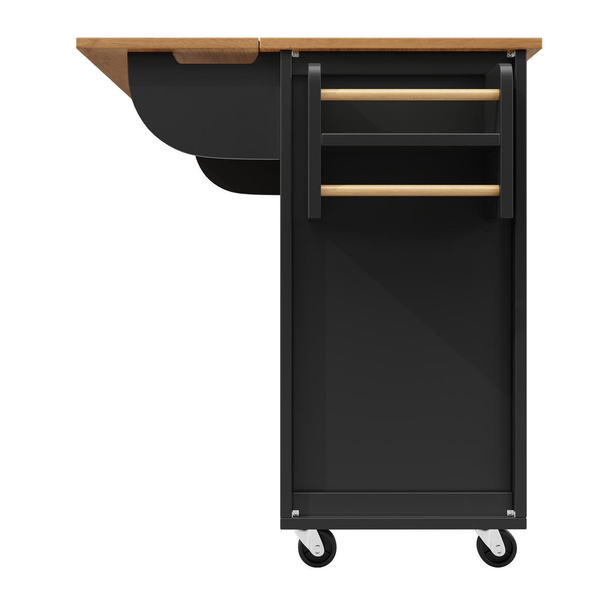 KÜCHENINSEL 137,9/92,5/73 cm Schwarz aus MDF und Metall mit Klapptisch - Schwarz, Holzwerkstoff (73/92.5/137.9cm) - OKMYHOME