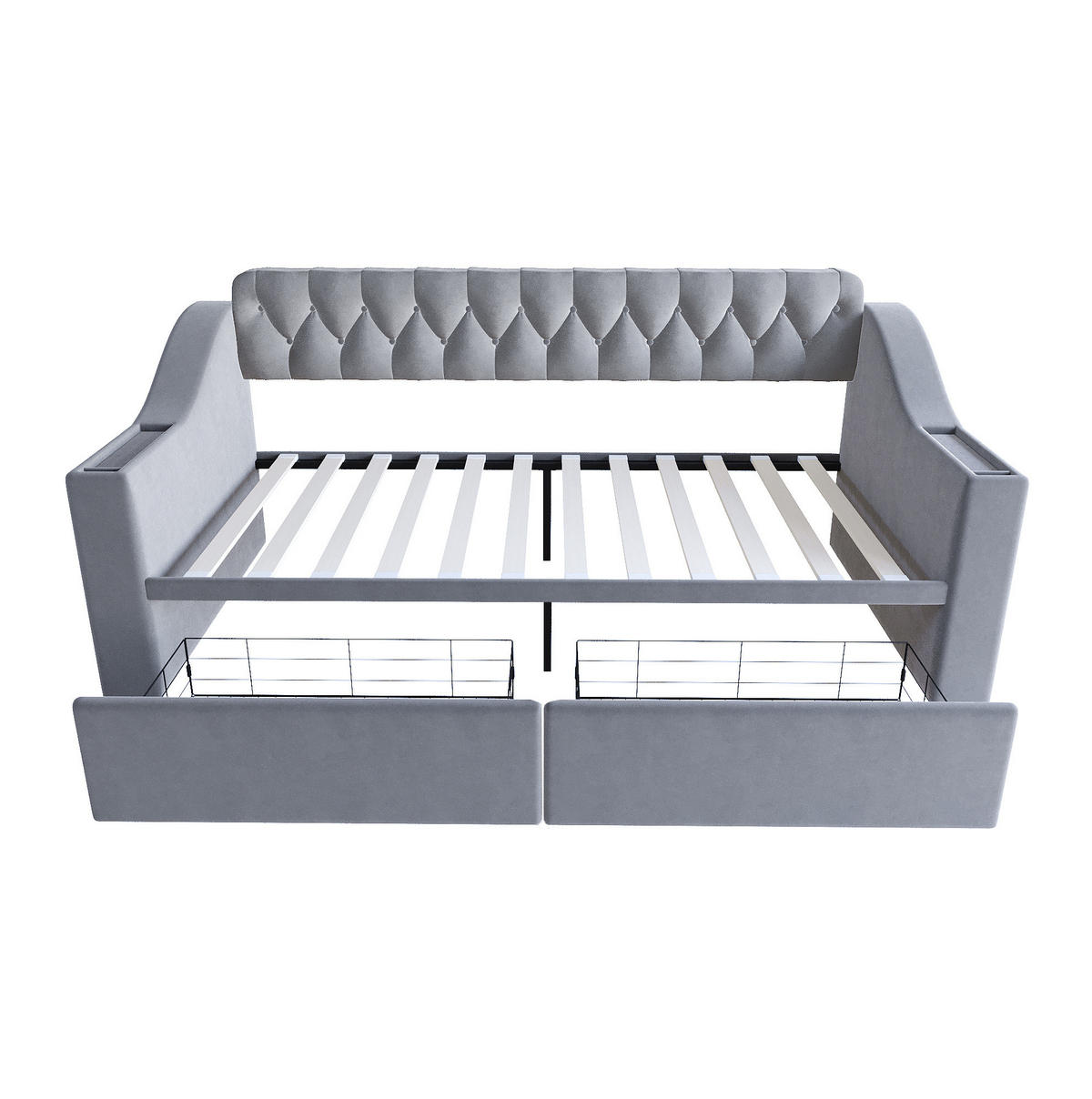 SCHLAFSOFA aus Samtstoff 90x190 cm Hellgrau mit USB-Anschluss und 2 Stauraumschubladen - Hellgrau, Textil (90/190cm) - IVMEU