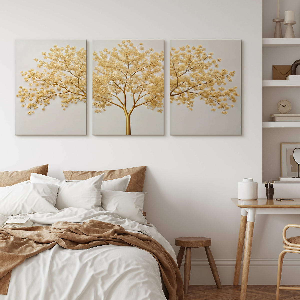 LEINWANDBILDER 3-es Set Abstrakte Baum - Beige/Weiß, Textil (90/40cm) - Muralo