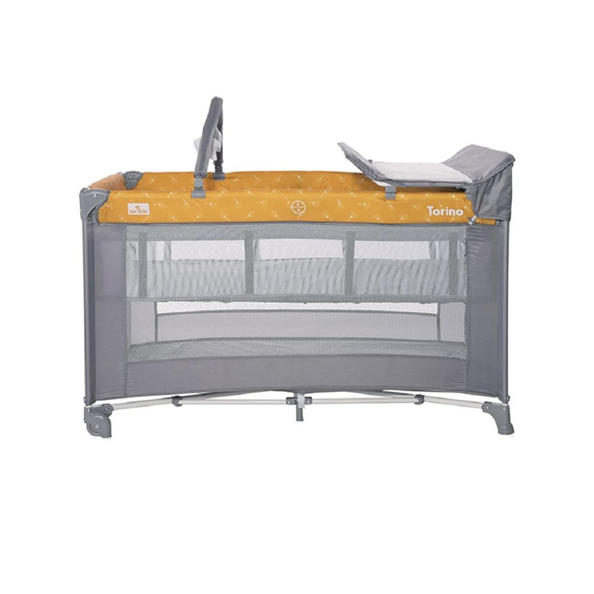 REISEBETT Torino plus 2 gelb Wickelauflage Spielbogen Räder faltbar - Grau, Kunststoff (70/127cm) - Lorelli