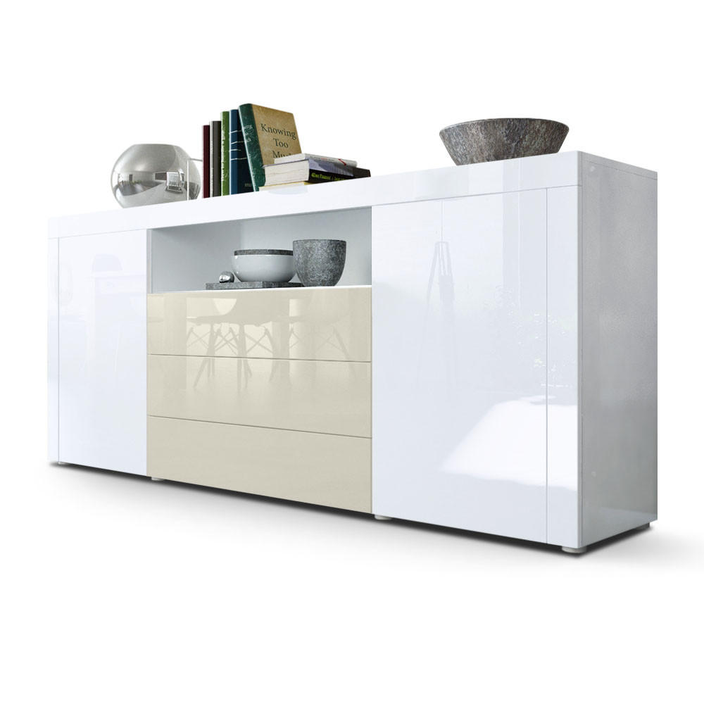 SIDEBOARD Santiago Weiß Hochglanz / Creme Hochglanz - Weiß Hochglanz, Holzwerkstoff (167/72/35cm) - Vladon