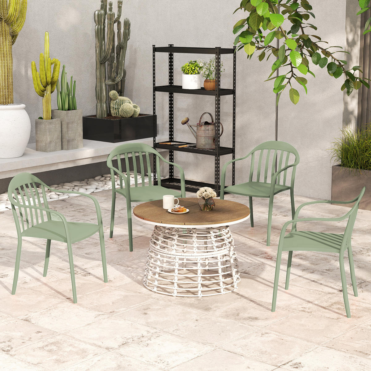 GARTENSTUHL 4er-Set aus Kunststoff - Grün, Kunststoff (54/78/57cm) - Outsunny