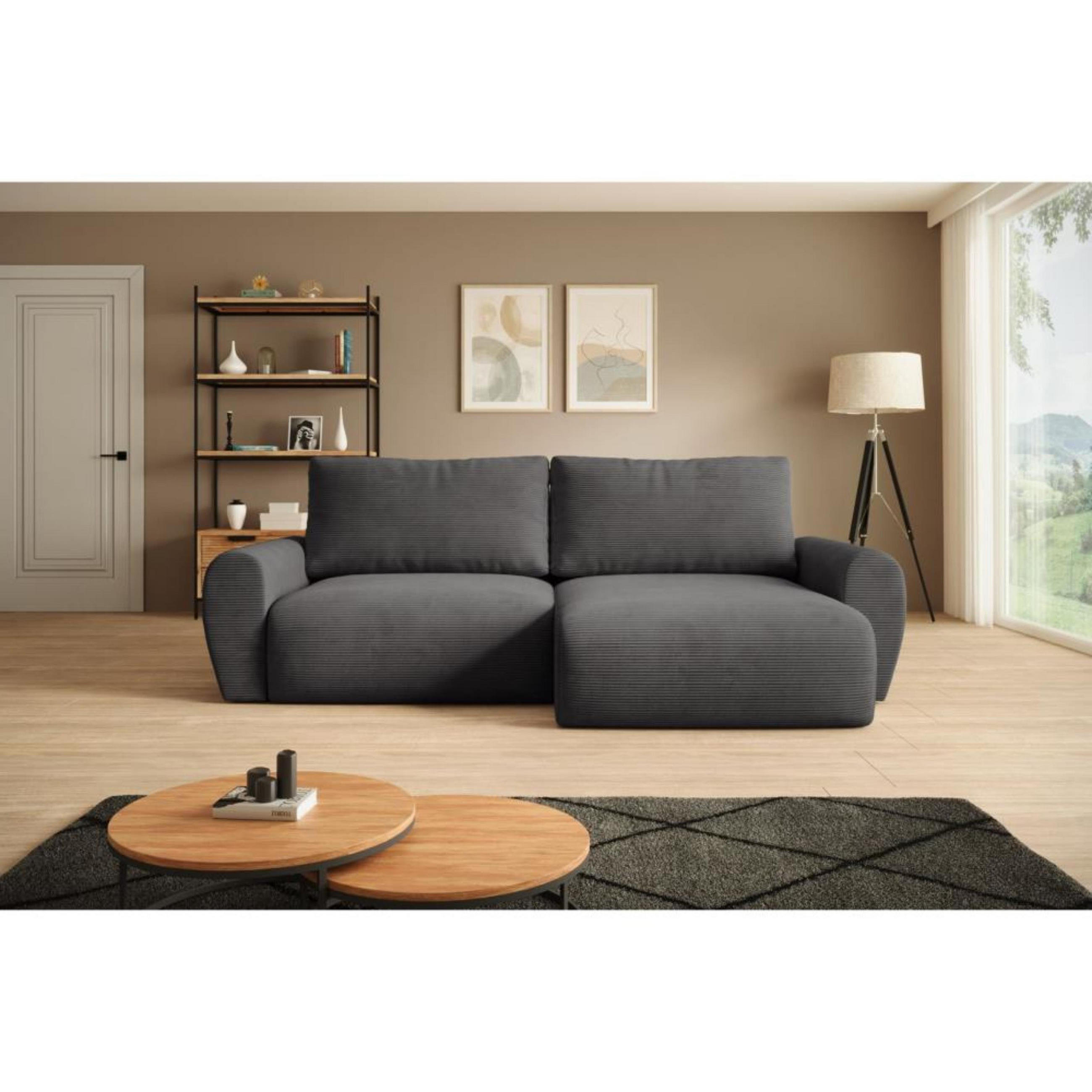 ECKSCHLAFSOFA Poss L dunkelgrau rechts - Dunkelgrau, Textil (253/153cm) - Beautysofa