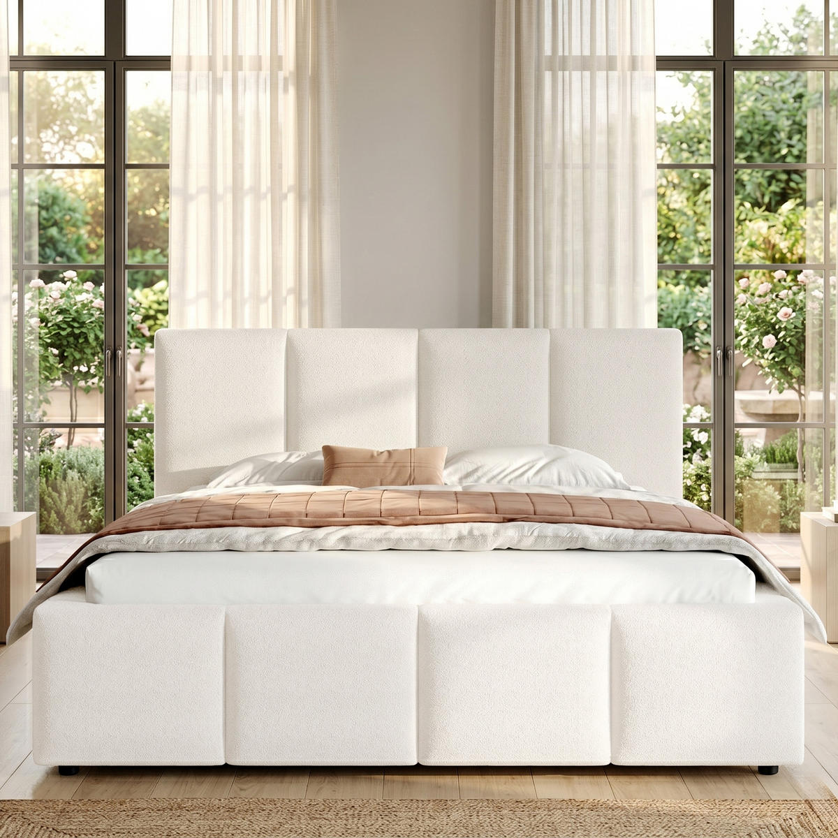 POLSTERBETT Beige Bouclé 160x200 Lattenrost Kopfteil - Beige, Leder (160/200cm) - FLIEKS