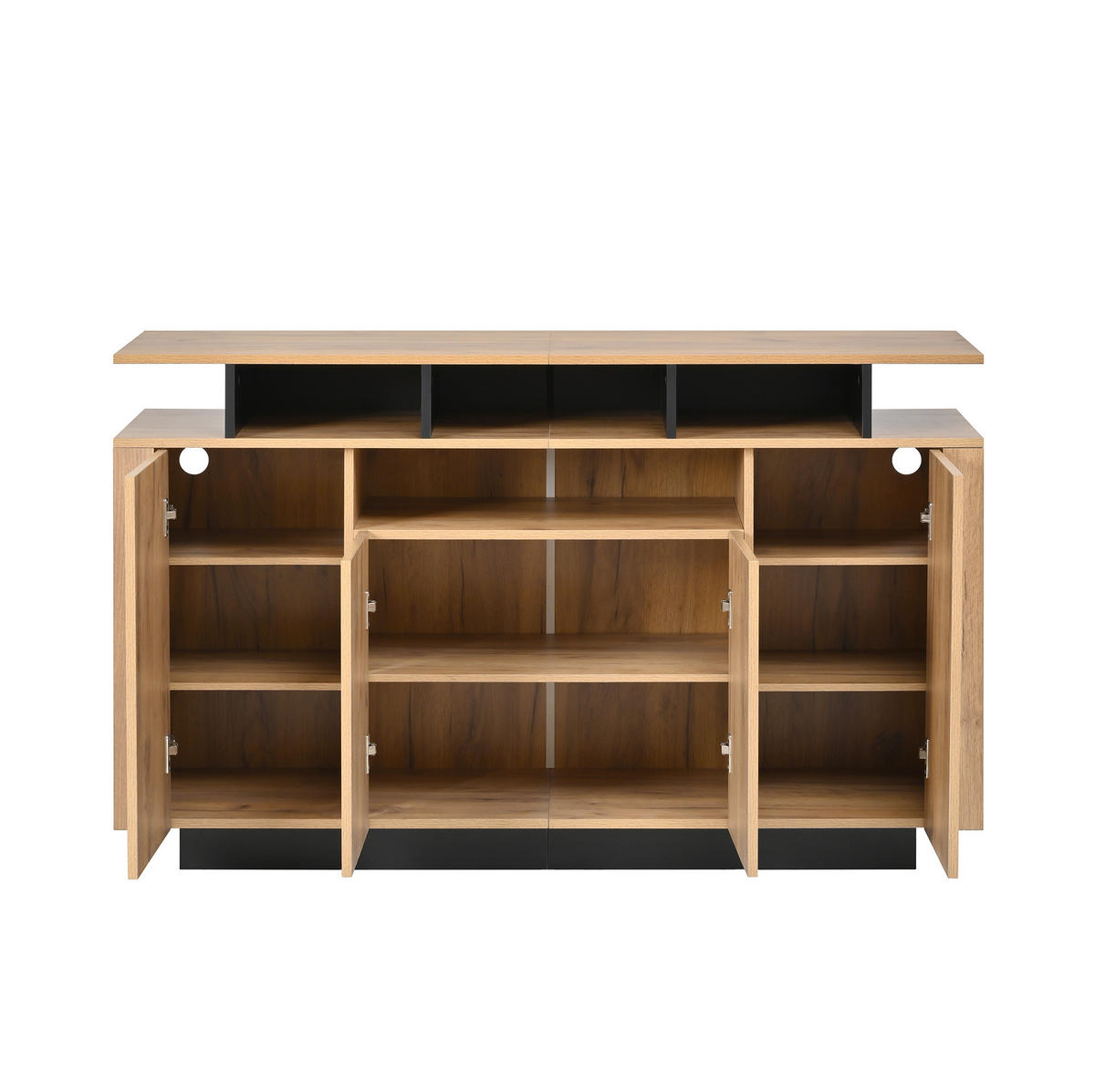 SIDEBOARD in Natur und Schwarz 140x40x85 cm mit 4 Türen und 3 offenen Fächern - Naturfarben, Holzwerkstoff (40/85/140cm) - IVMEU