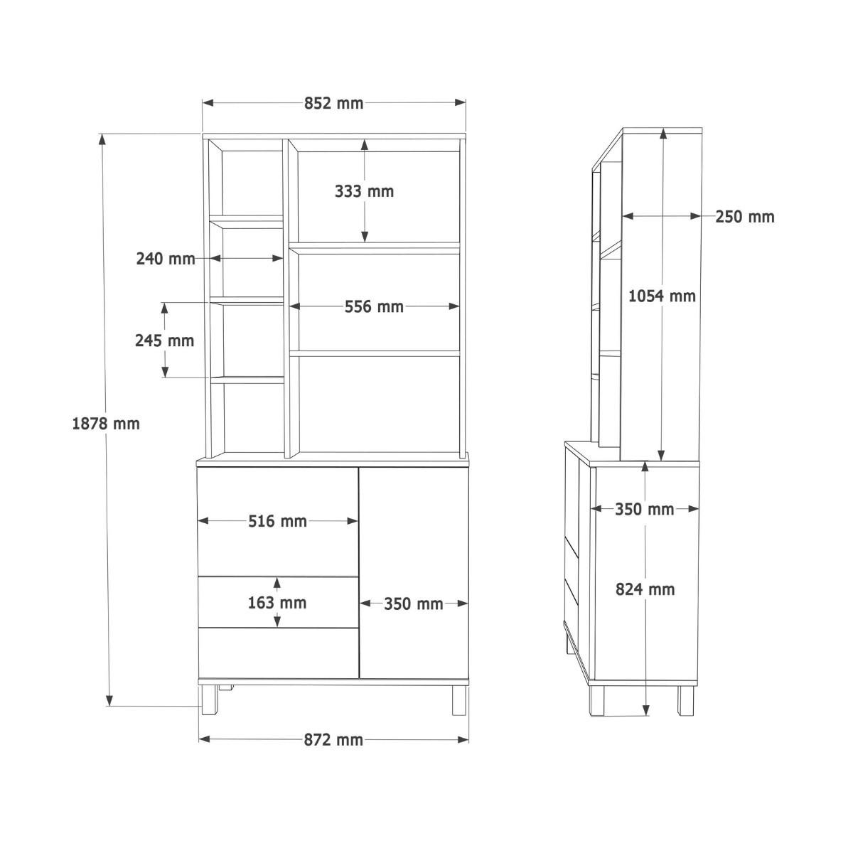 BÜCHERREGAL mit 2 Türen, 2 Schubladen, Dekor Kaschmir und Eiche, 35/187,8/85,2 cm - Beige, Holzwerkstoff (35/187.8/18cm) - Calicosy