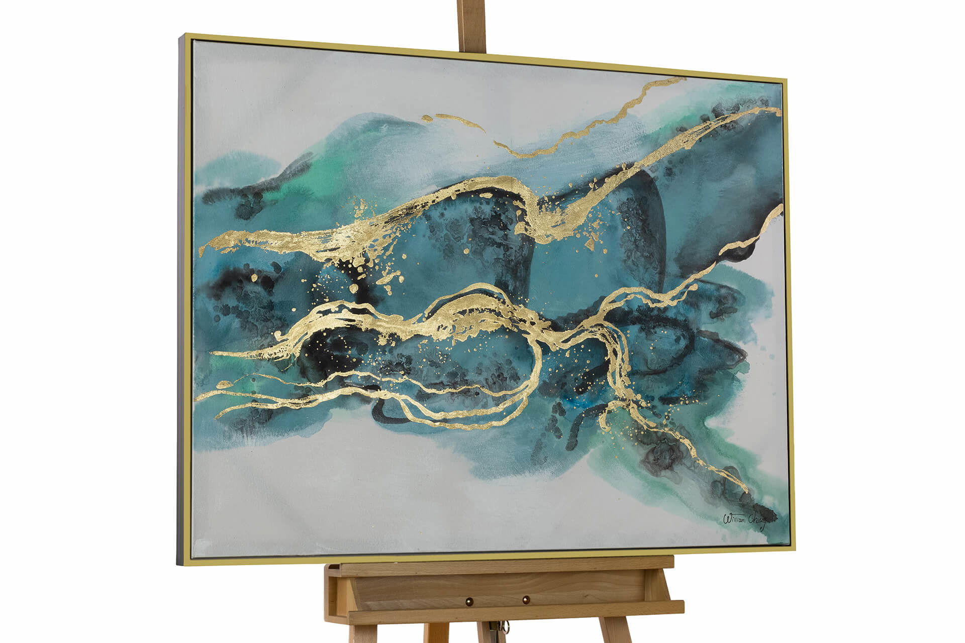 ACRYLBILD HANDGEMALT 103/78 cm - Türkis/Blau, Textil (102.5/77.5cm) - KUNSTLOFT