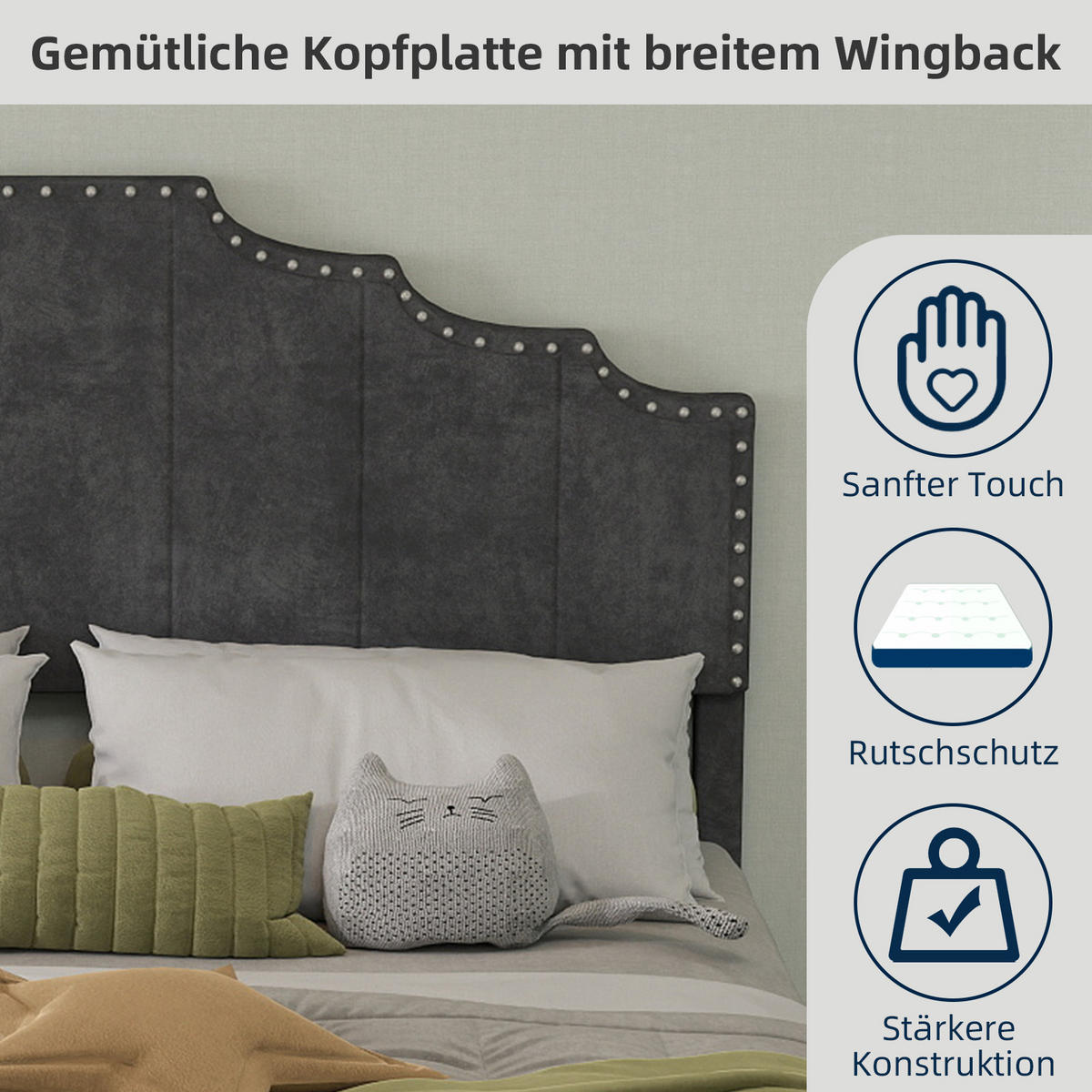 POLSTERBETT 140/200 cm in Grau Stoff mit geometrischem Kopfteil - Grau, Holzwerkstoff/Textil (140/200cm) - WISHDOR