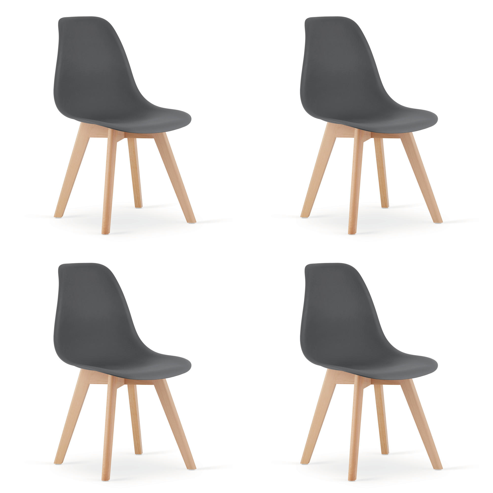 ESSZIMMERSTUHL 4-er Set KITO dunkelgrauer Sitz, natürliche Beine - Dunkelgrau/Naturfarben, Kunststoff (46/80/54.5cm) - Valora