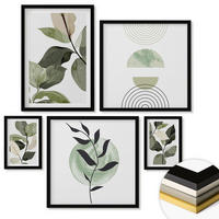 WANDBILDER 5er-Set - 50x50 cm & 20x30 cm & 40x60 cm Schwarzer Rahmen - Abstrakte Darstellung gemalter Blätter - Schwarz, Kunststoff (40/60cm) - ArtPrintCave