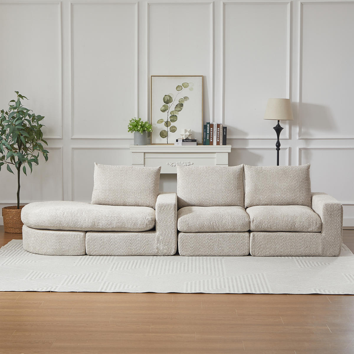 SCHLAFSOFA aus Chenille mit Liegestuhl, 2-teilig - Beige, Textil (322.5/81.2/217.7cm)