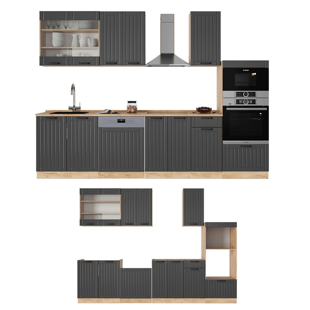 KUCHYŇSKÝ KOUT Fame-Line Tmavě šedá - medově dubová/tmavě šedá, kompozitní dřevo (300/81.6/60cm) - Vicco