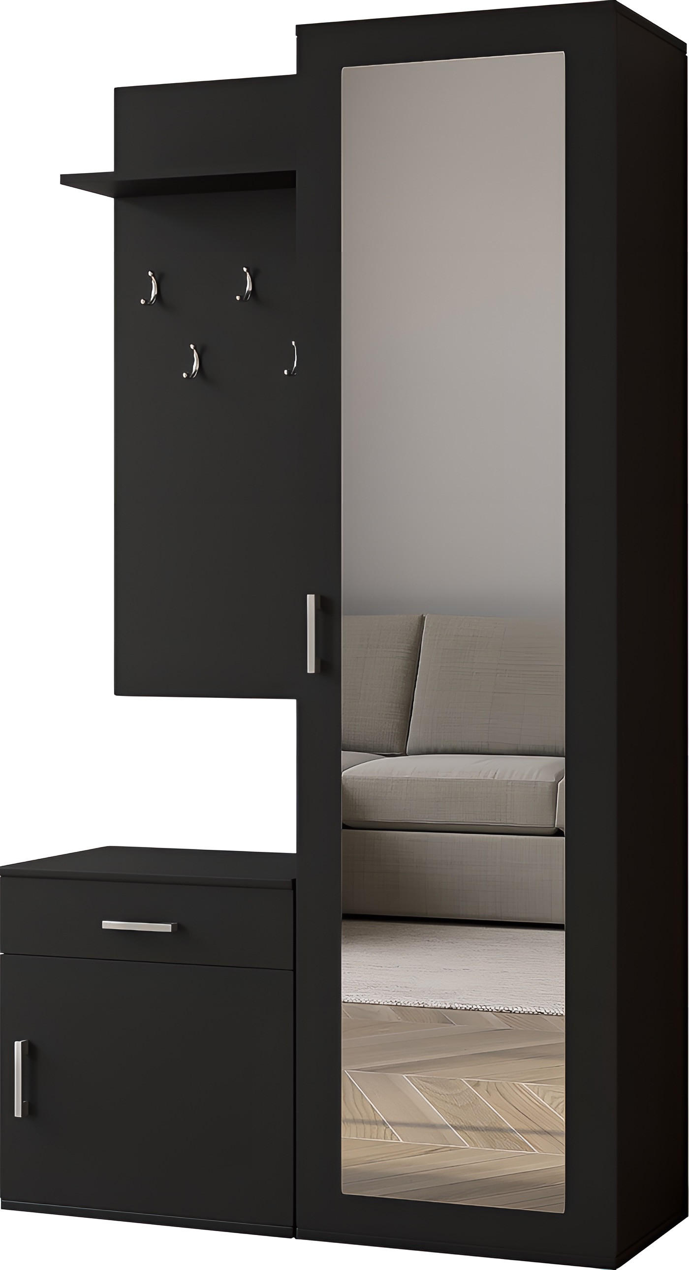 GARDEROBE Talia mit Spiegel, universell montierbar, 100/180/35 cm Schwarz - Schwarz, Holzwerkstoff (100/180.5/35cm) - WFL GROUP