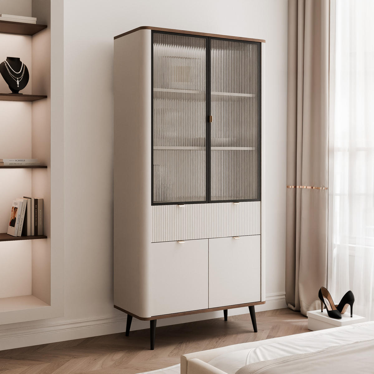 VITRINE NAVANI 90 cm Kaschmir Nussbaum - Nussbaumfarben/Schwarz, Holzwerkstoff/Metall (90/191/40cm) - Idohome